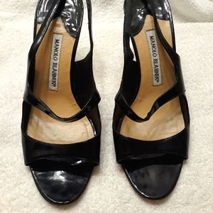 Manolo Blahnik Black Leather Slingbacks